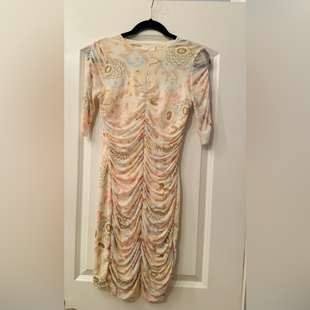 Floral Ruched Cream Dress